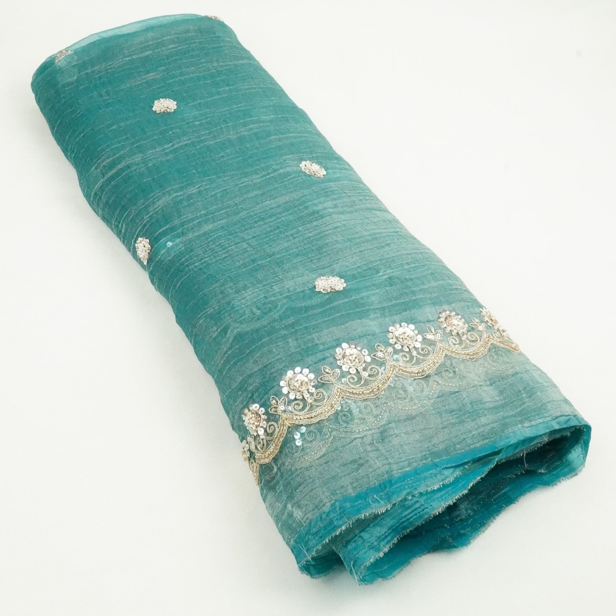 Sky Blue Cutdana Zari Embroidery Fendi Silk Fabric JD-33272