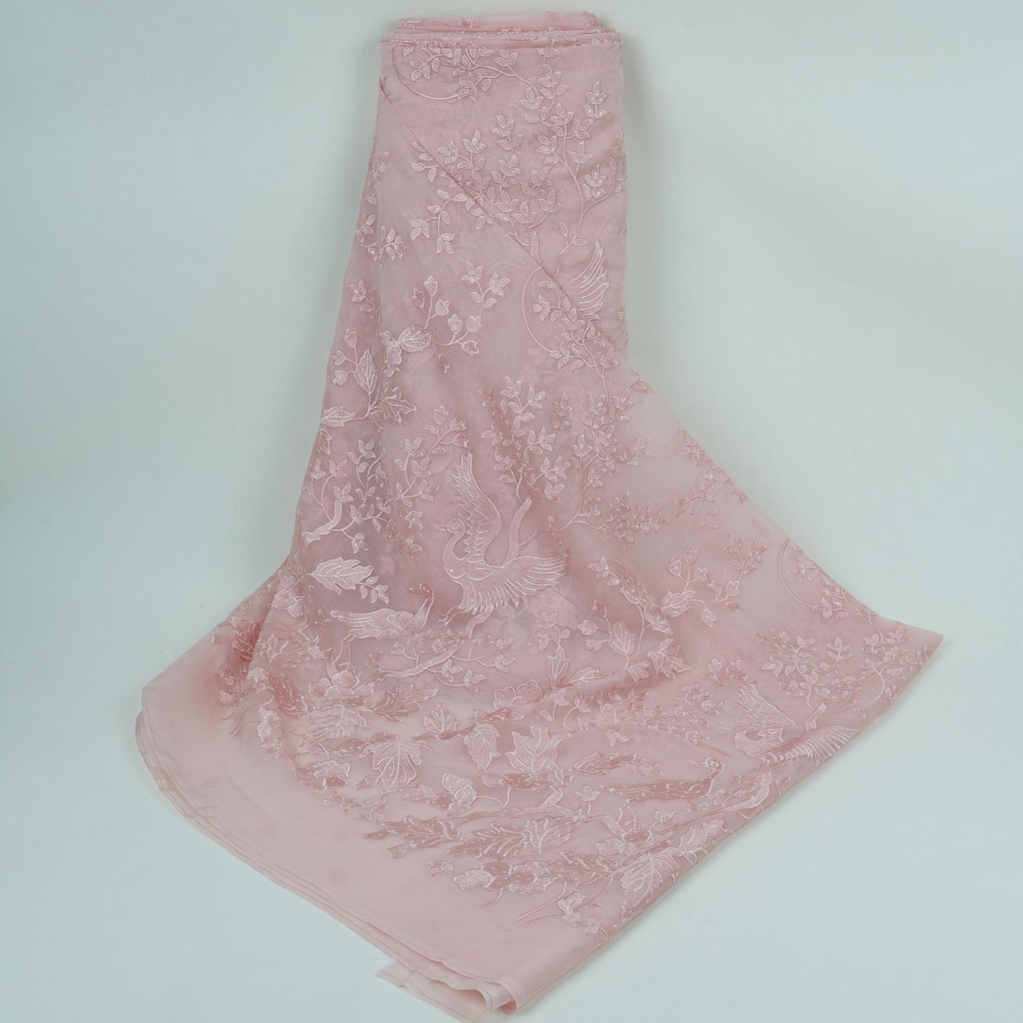 Baby Pink Parsi thread embroidery Organza Fabric GPF-32100