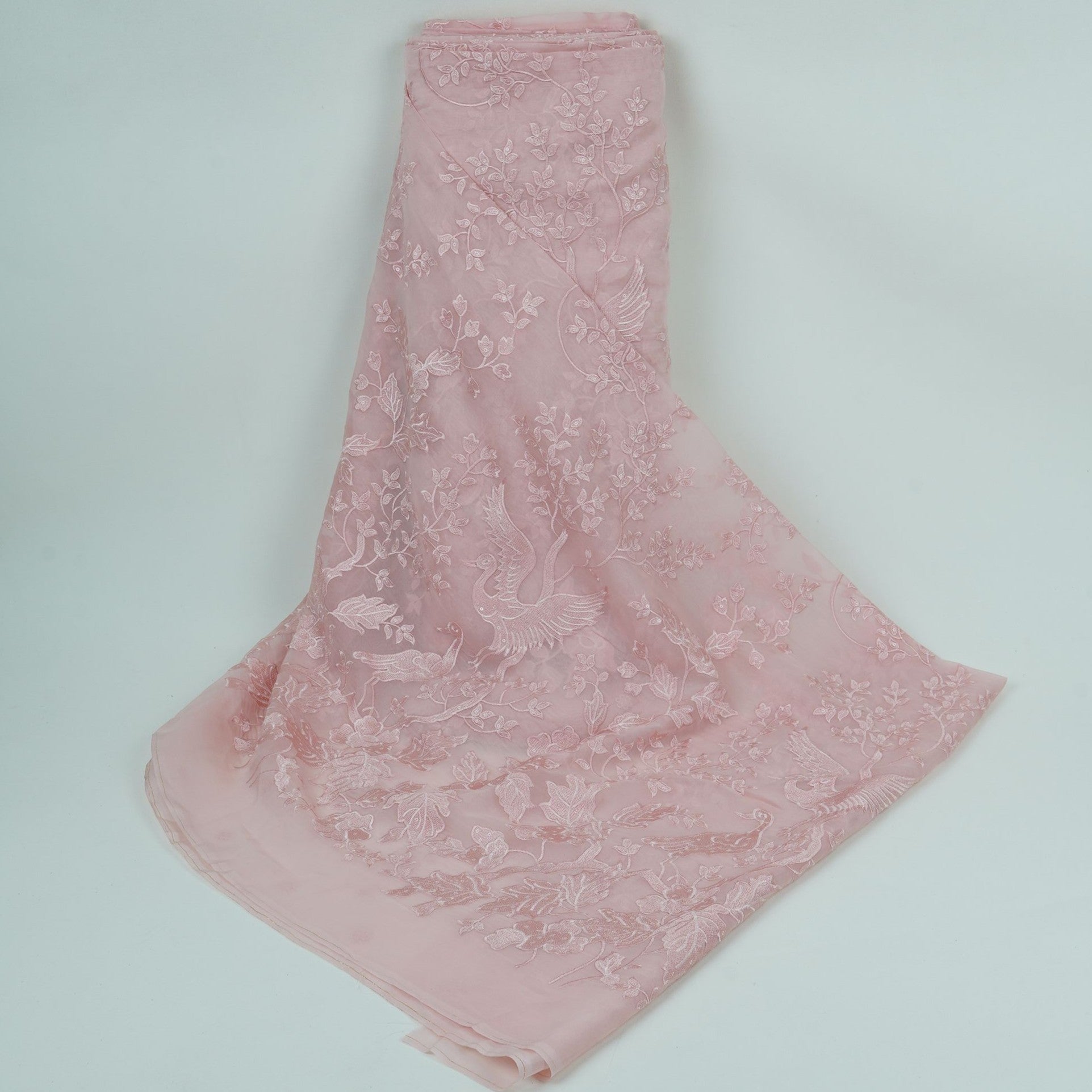 Baby Pink Parsi thread embroidery Organza Fabric GPF-32100 - TradeUNO