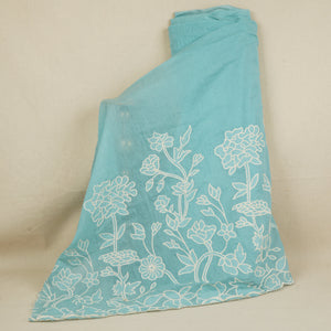 Aqua Blue Floral Applique 3D work Mul Chanderi Fabric DC-30260 - TradeUNO