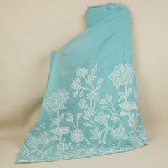 Aqua Blue Floral Applique 3D work Mul Chanderi Fabric DC-30260