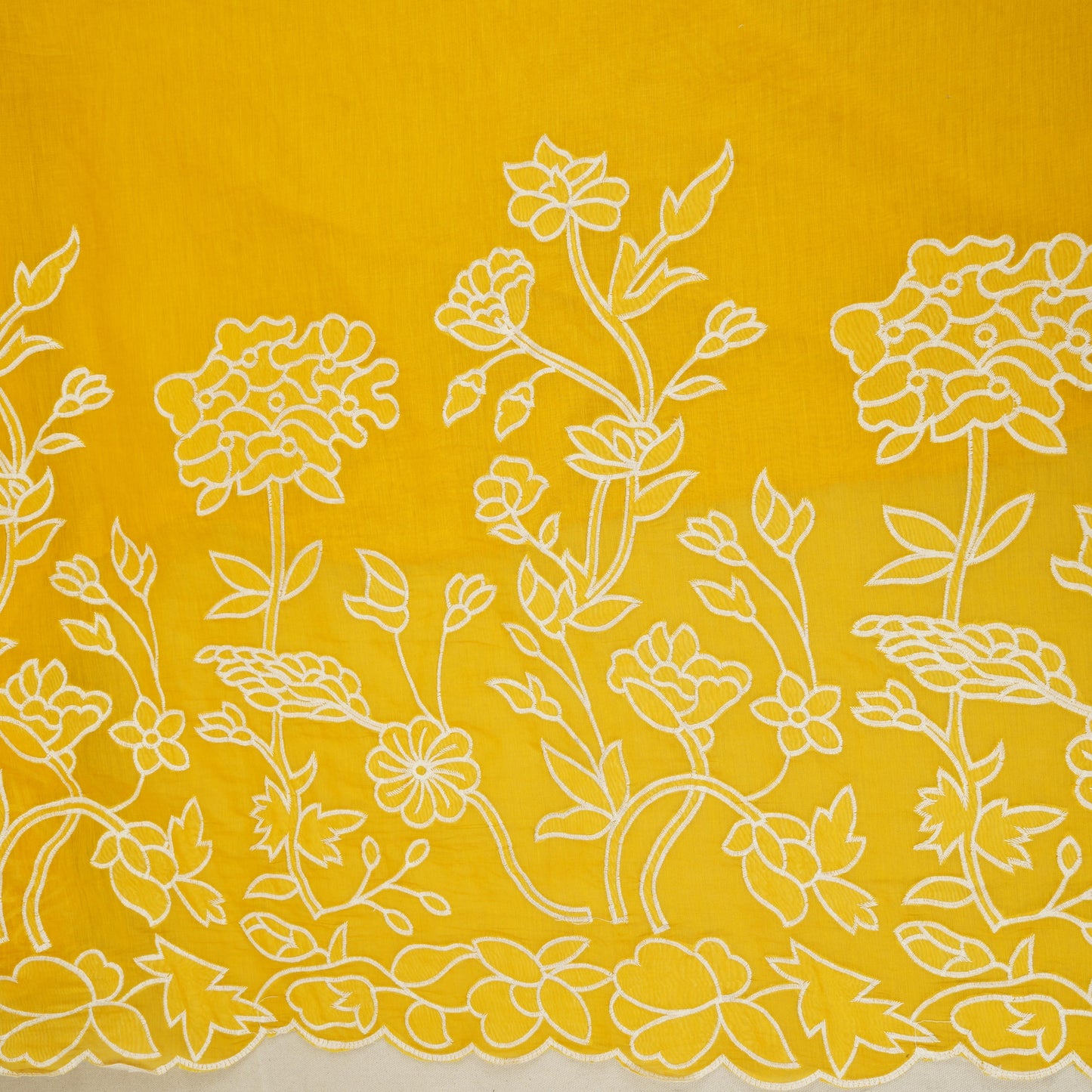 Mustard Yellow Floral Applique 3D work Mul Chanderi Fabric DC-30258