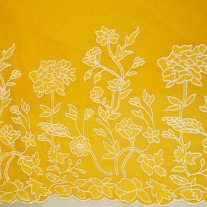 Mustard Yellow Floral Applique 3D work Mul Chanderi Fabric DC-30258 - TradeUNO