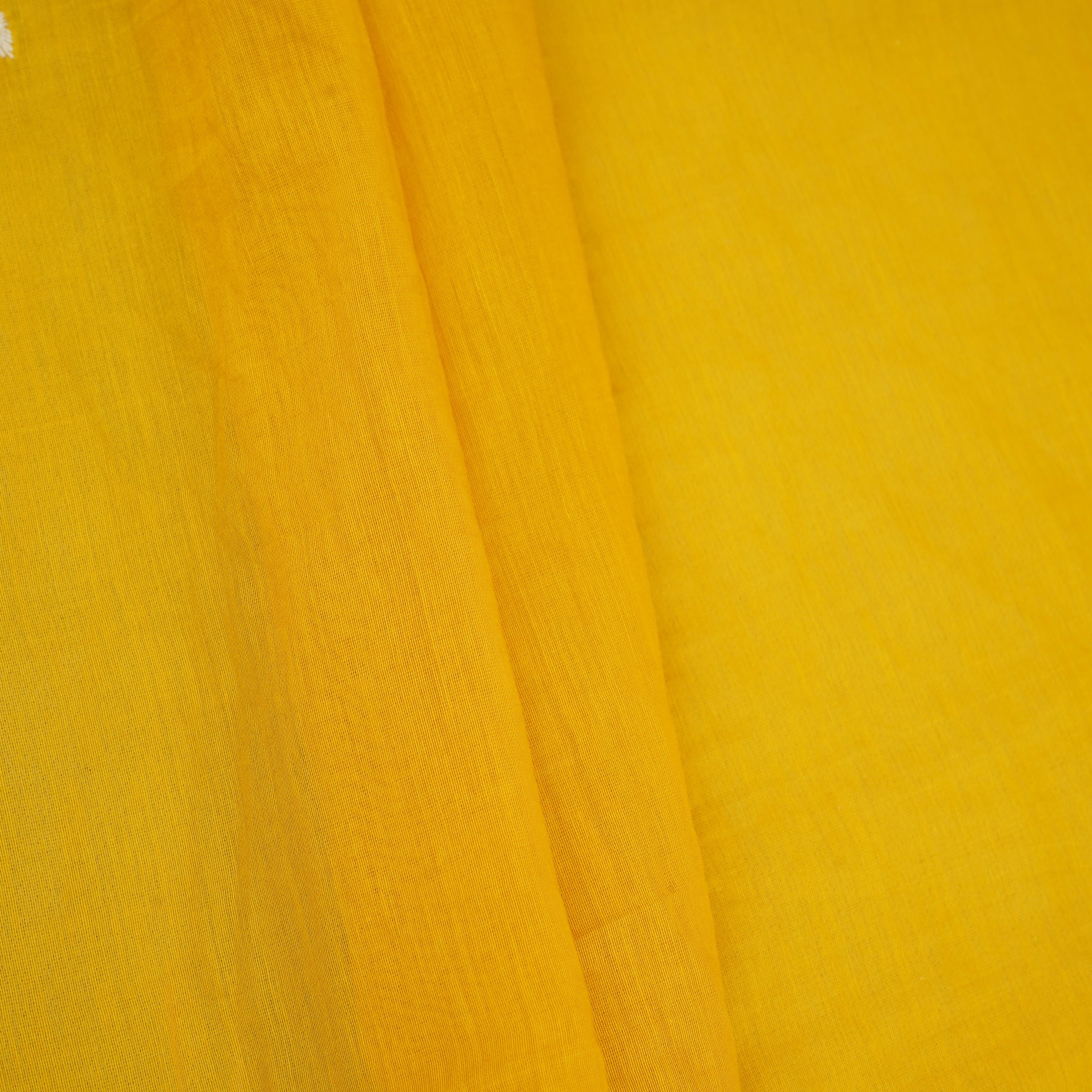 Mustard Yellow Floral Applique 3D work Mul Chanderi Fabric DC-30258 - TradeUNO