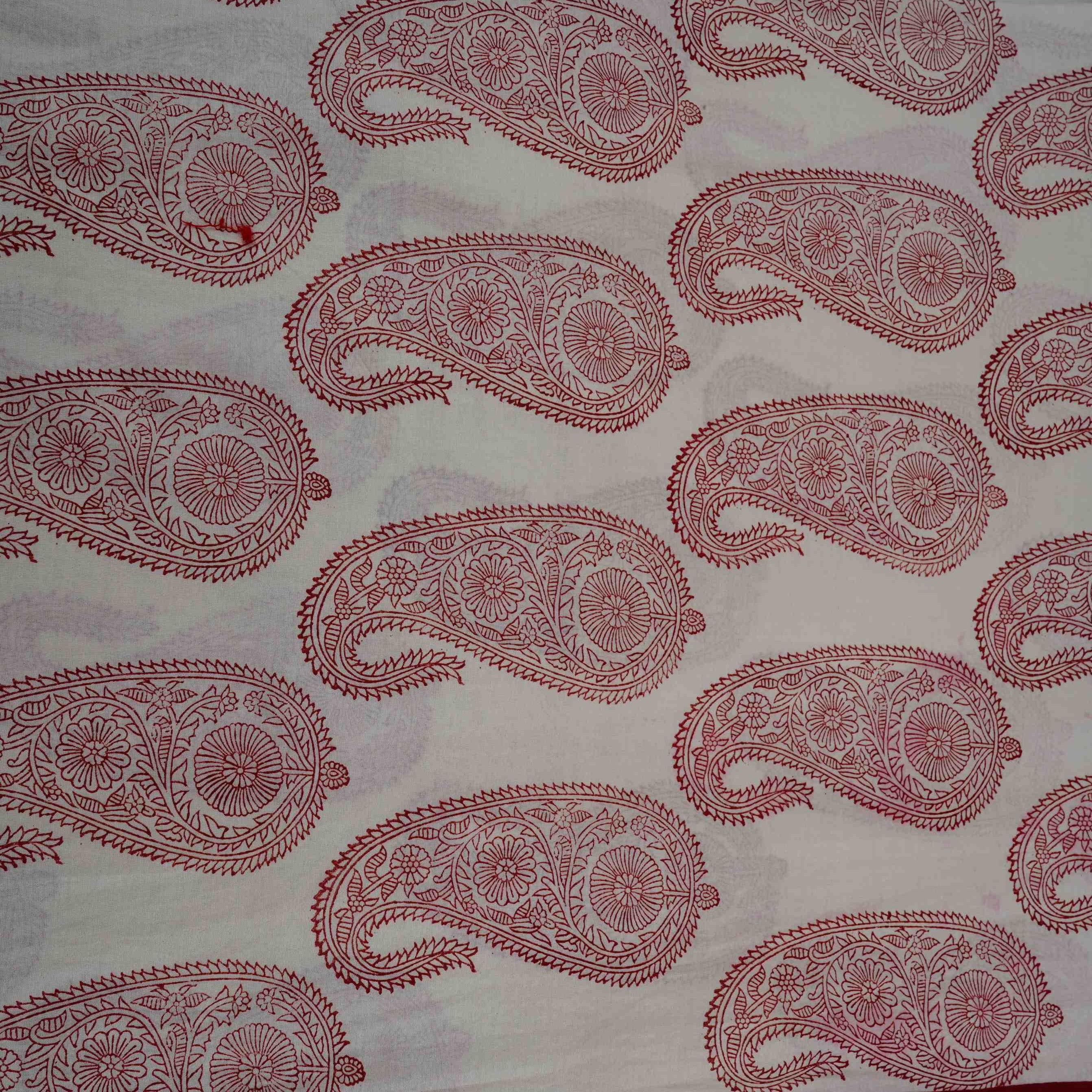Off White With Maroon Paisley Print Chanderi Fabric CW-32503