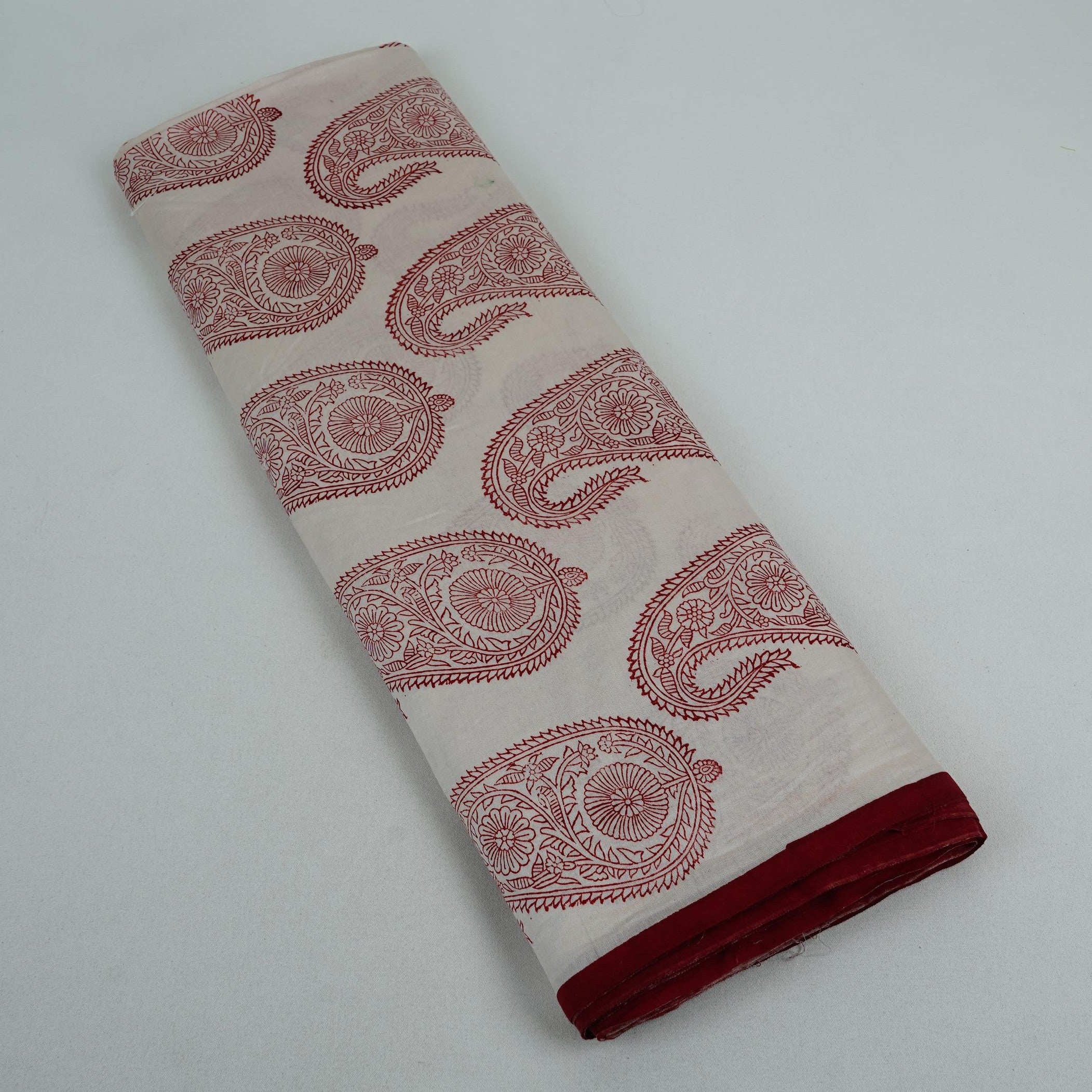 Off White With Maroon Paisley Print Chanderi Fabric CW-32503