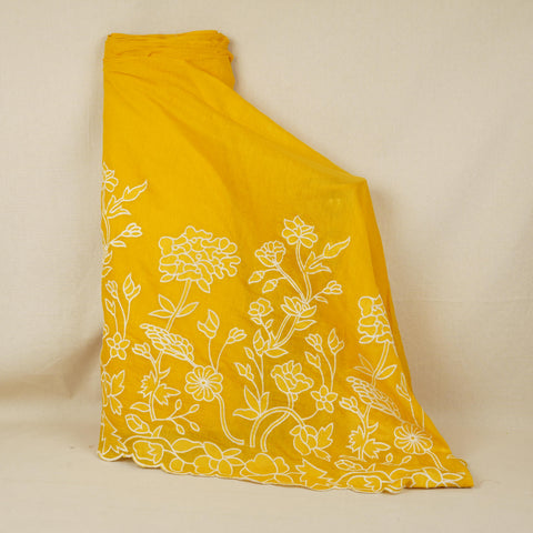 Mustard Yellow Floral Applique 3D work Mul Chanderi Fabric DC-30258