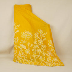 Mustard Yellow Floral Applique 3D work Mul Chanderi Fabric DC-30258