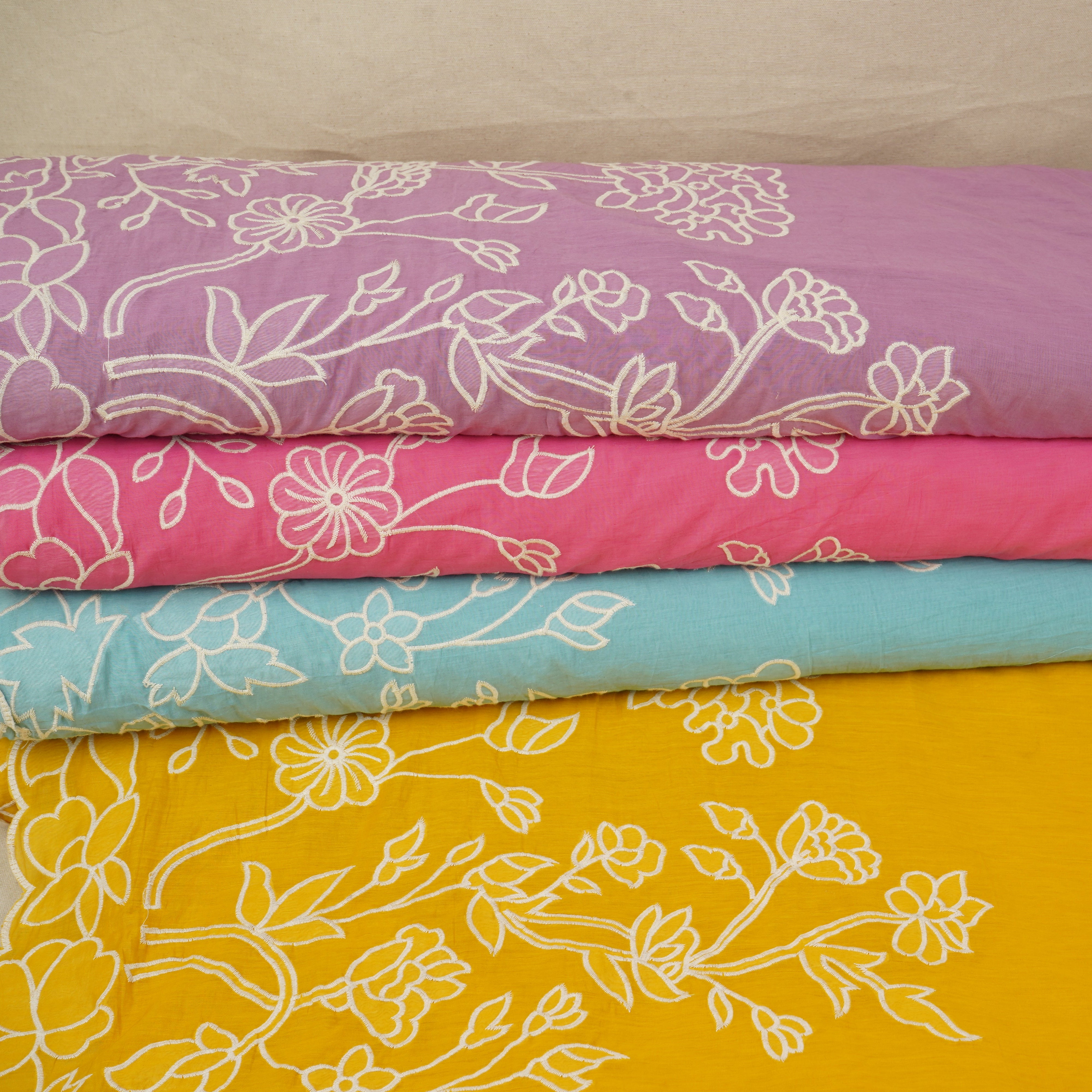 Light Purple Floral Applique 3D work Mul Chanderi Fabric DC-30259 - TradeUNO
