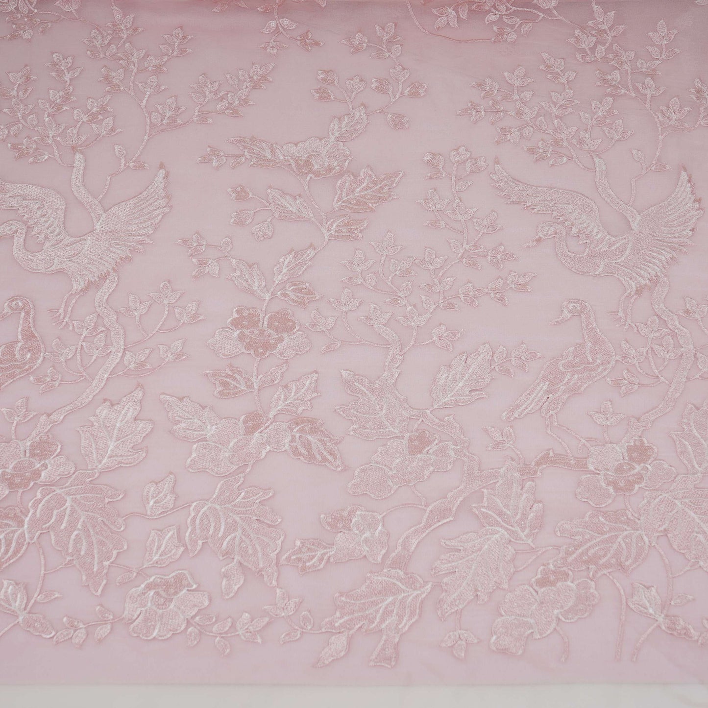 Baby Pink Parsi thread embroidery Organza Fabric GPF-32100