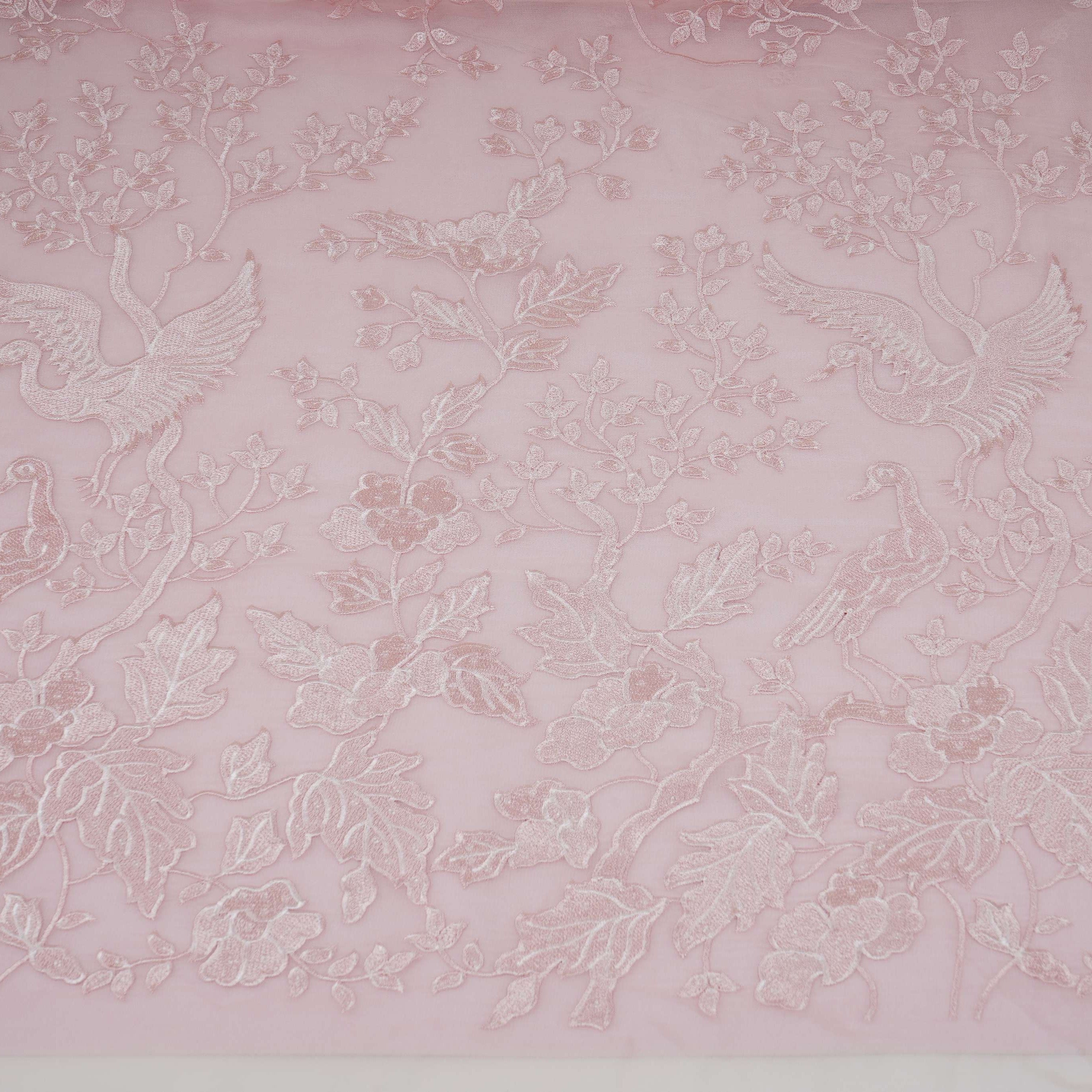 Baby Pink Parsi thread embroidery Organza Fabric GPF-32100 - TradeUNO