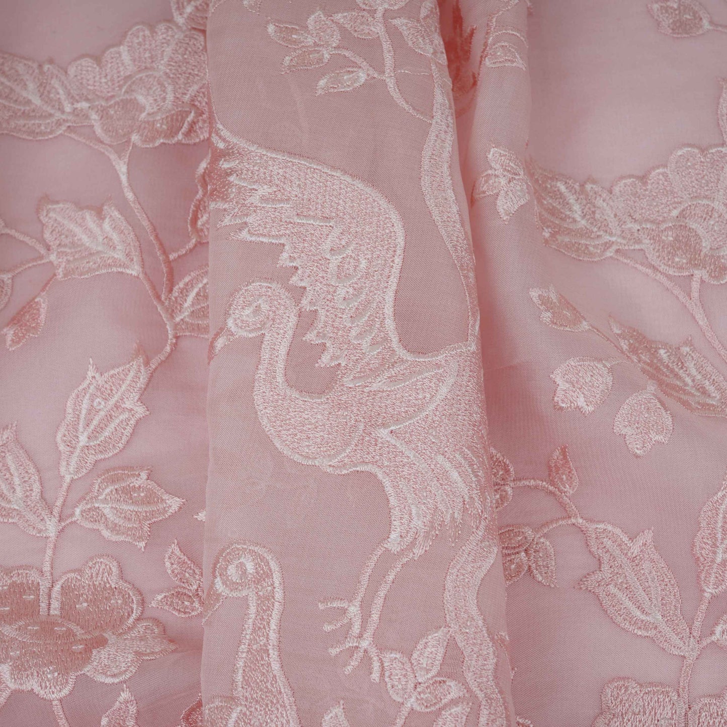 Baby Pink Parsi thread embroidery Organza Fabric GPF-32100
