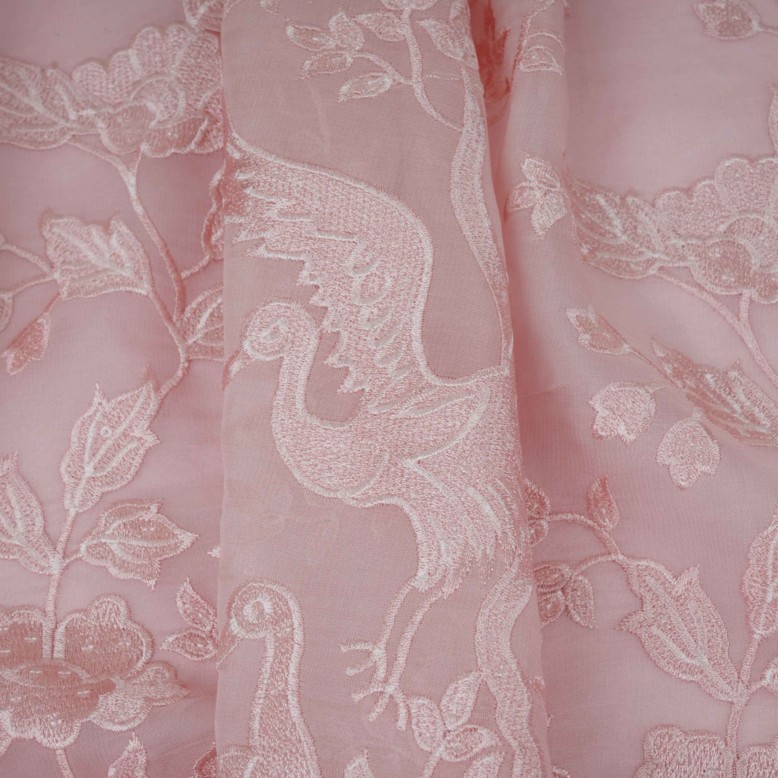 Baby Pink Parsi thread embroidery Organza Fabric GPF-32100 - TradeUNO