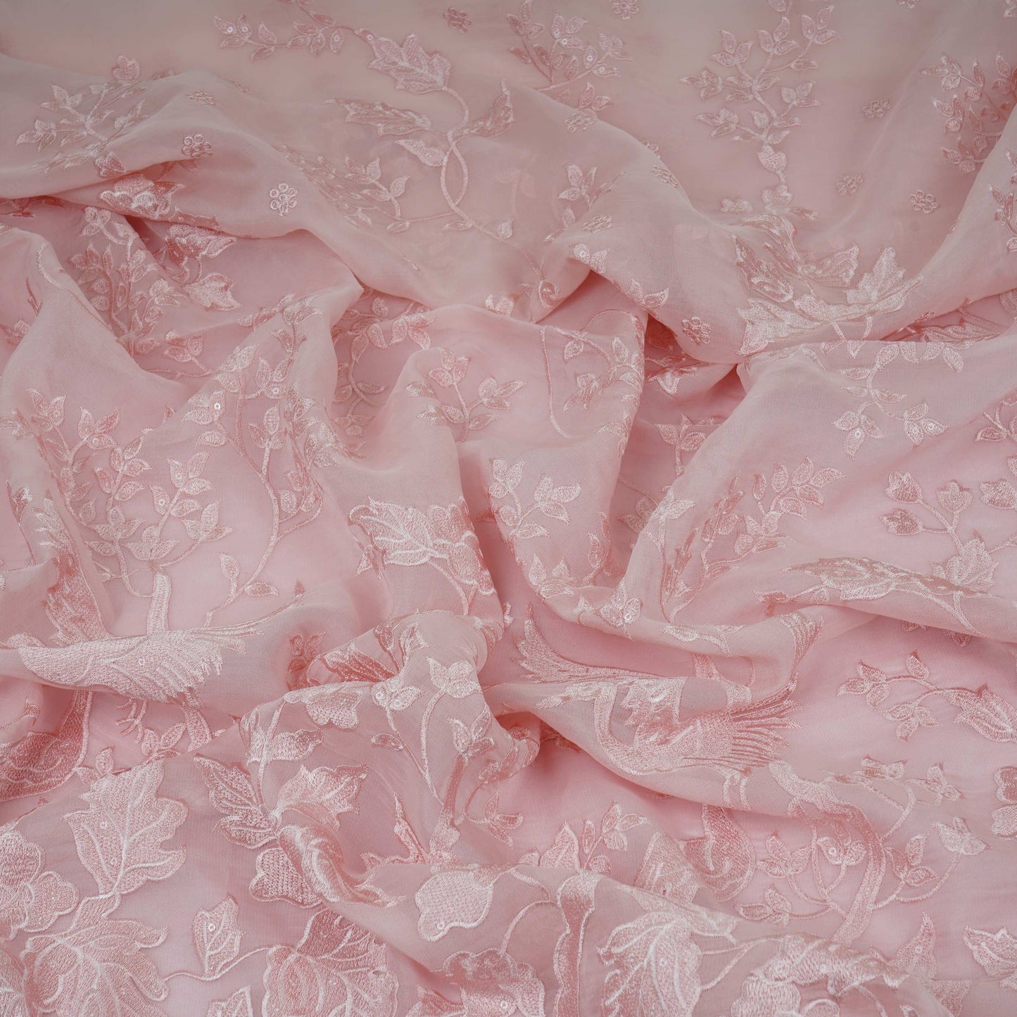 Baby Pink Parsi thread embroidery Organza Fabric GPF-32100