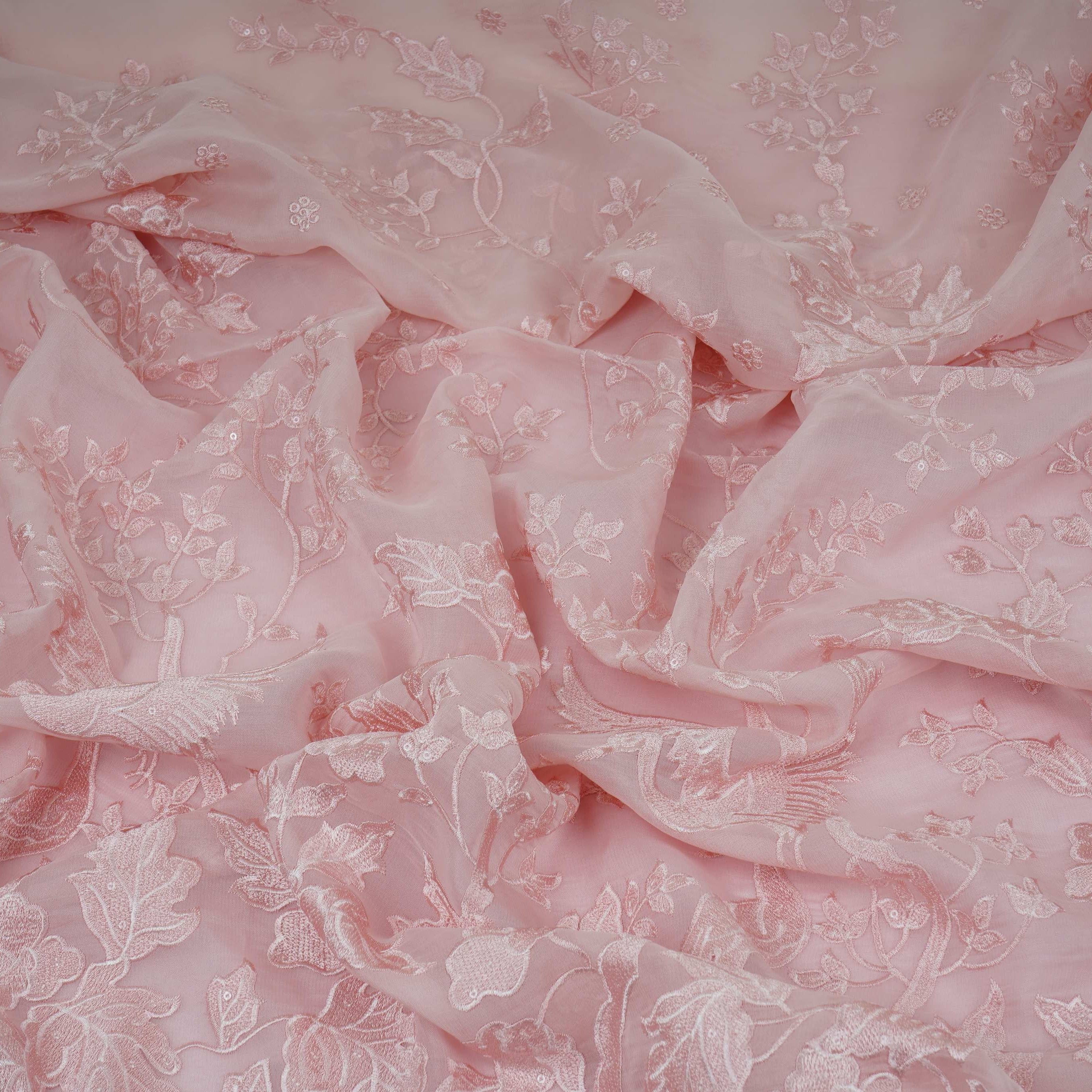 Baby Pink Parsi thread embroidery Organza Fabric GPF-32100 - TradeUNO