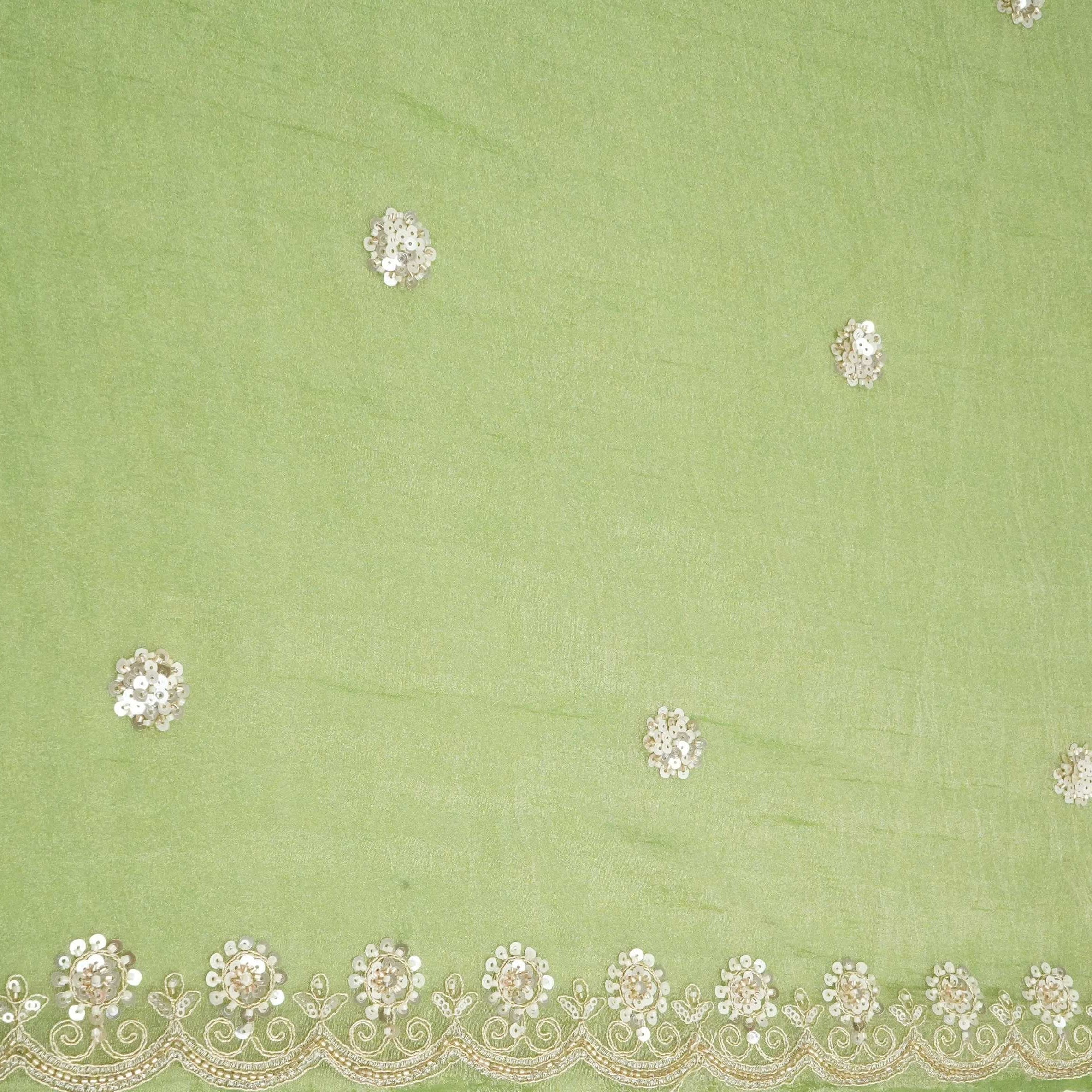Green Cutdana Zari Embroidery Fendi Silk Fabric JD-33274