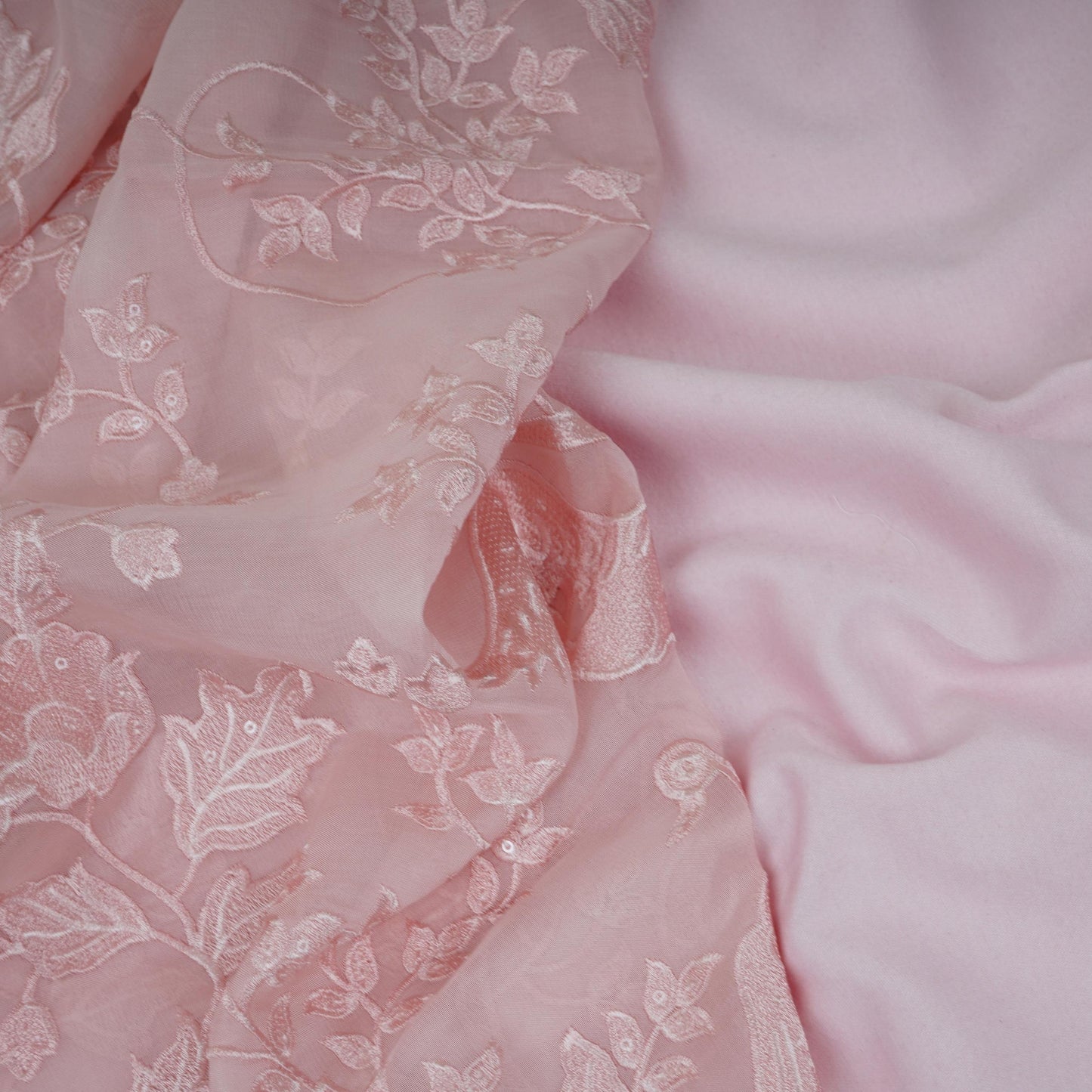 Baby Pink Parsi thread embroidery Organza Fabric GPF-32100