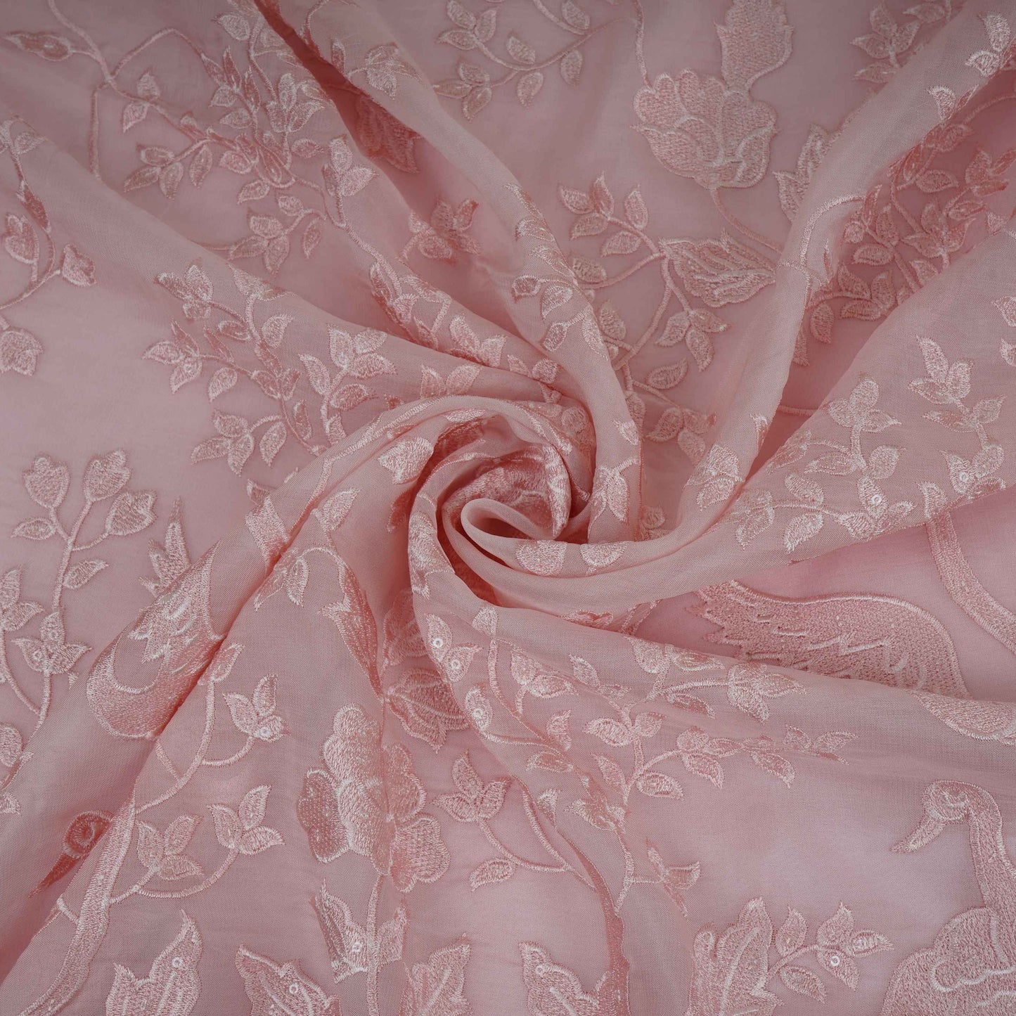 Baby Pink Parsi thread embroidery Organza Fabric GPF-32100