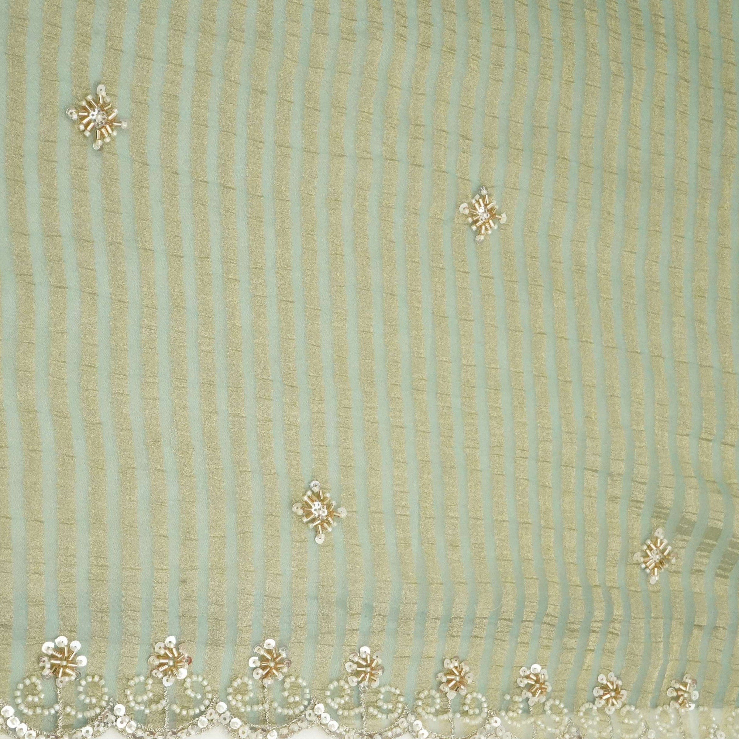 Sage Green Floral Cutdana Embroidery Fendi Silk Fabric JD-33279