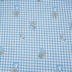 Blue floral Check print Linen Fabric DE-32131 - TradeUNO
