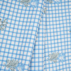 Blue floral Check print Linen Fabric DE-32131 - TradeUNO