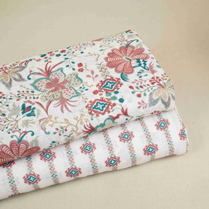 Cream Abstract Print Cotton Linen Fabric GTS-30285 - TradeUNO
