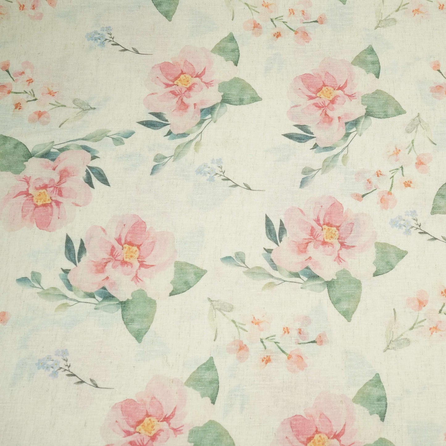 Off White with Red floral print Linen Fabric DE-32124