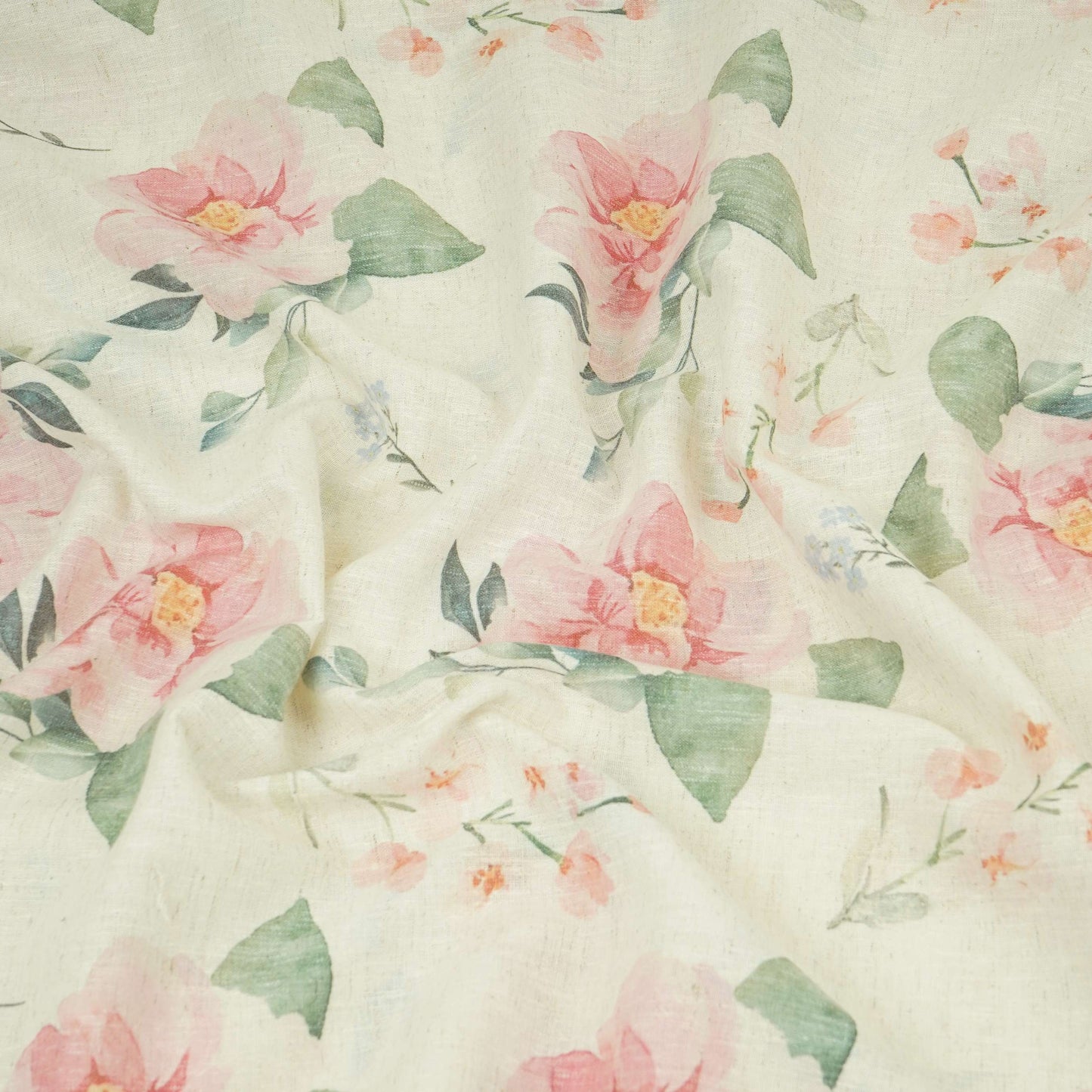 Off White with Red floral print Linen Fabric DE-32124