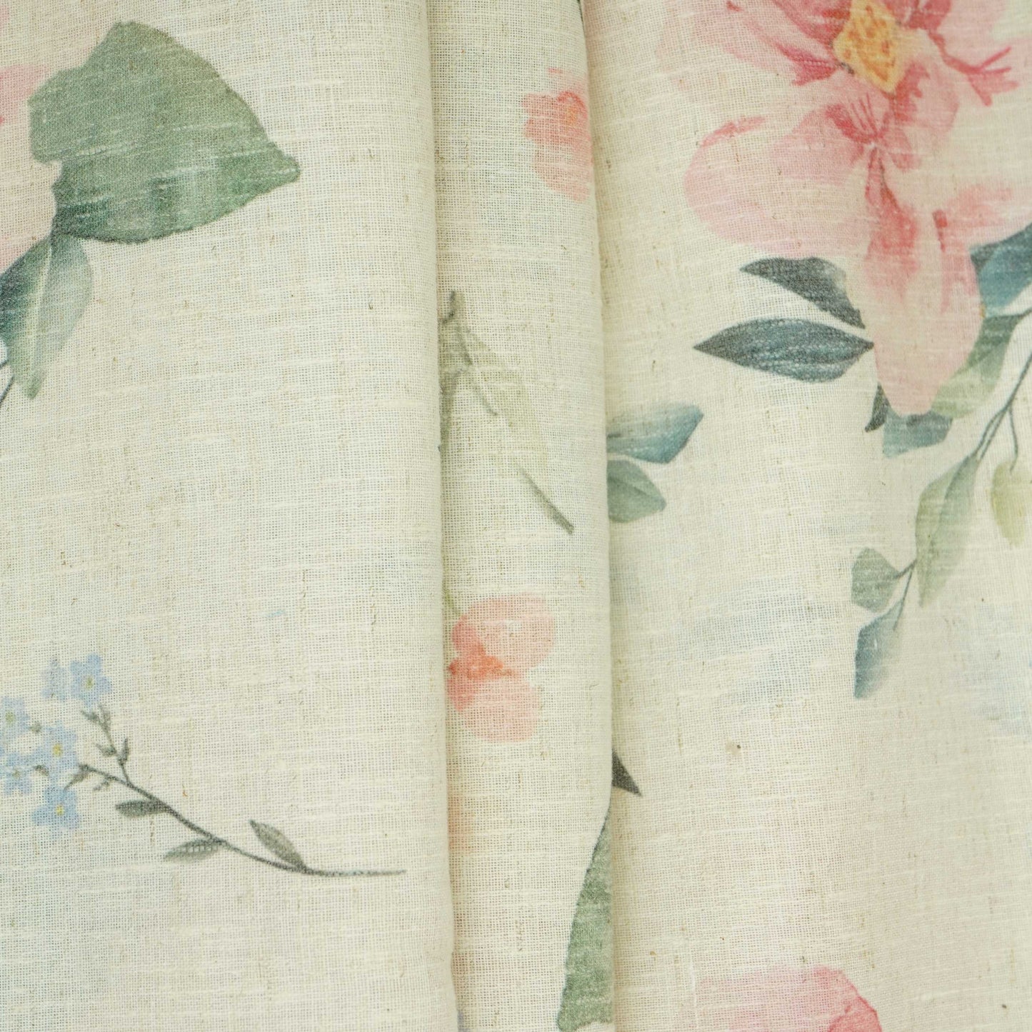 Off White with Red floral print Linen Fabric DE-32124