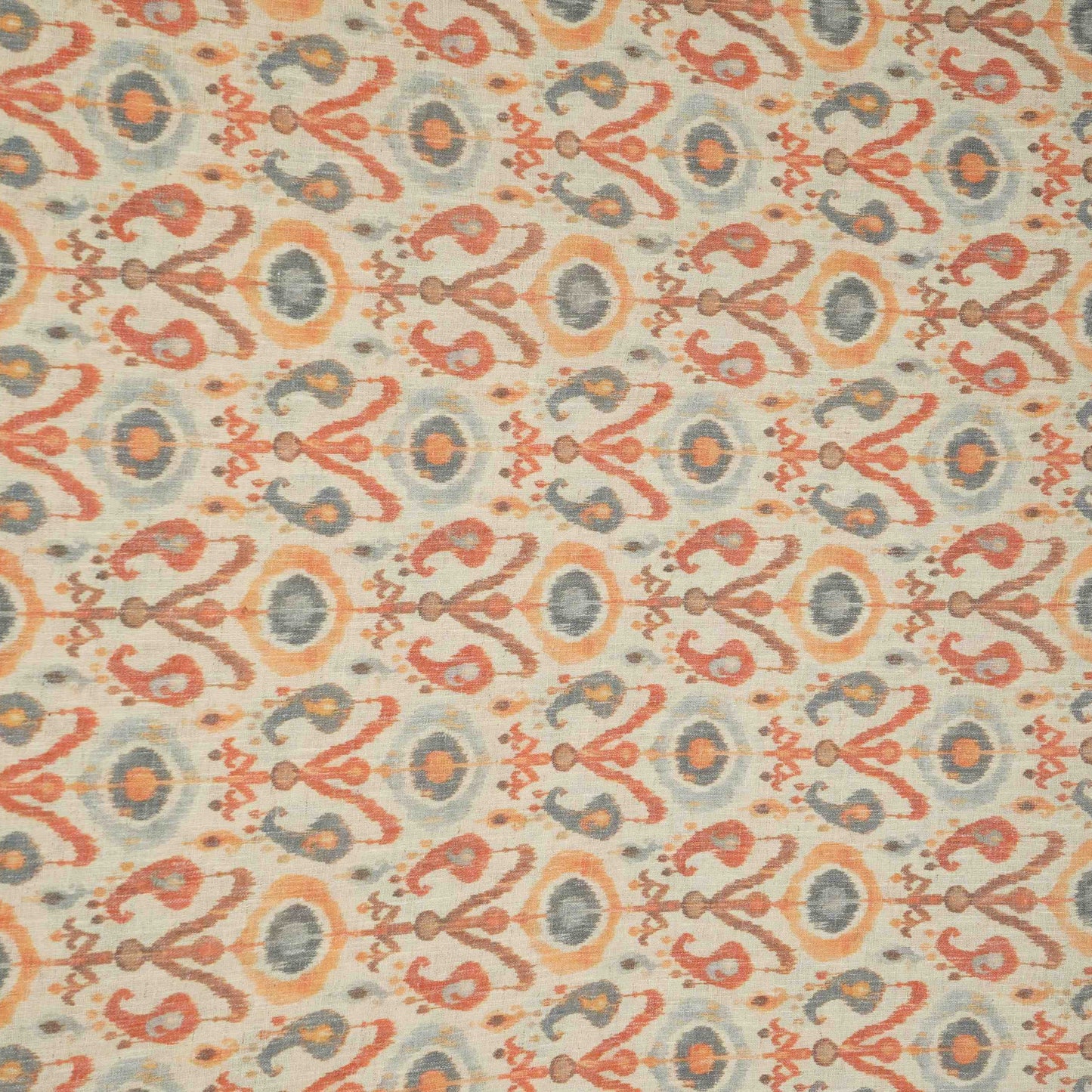Off White with Orange ikat print Linen Fabric DE-32129