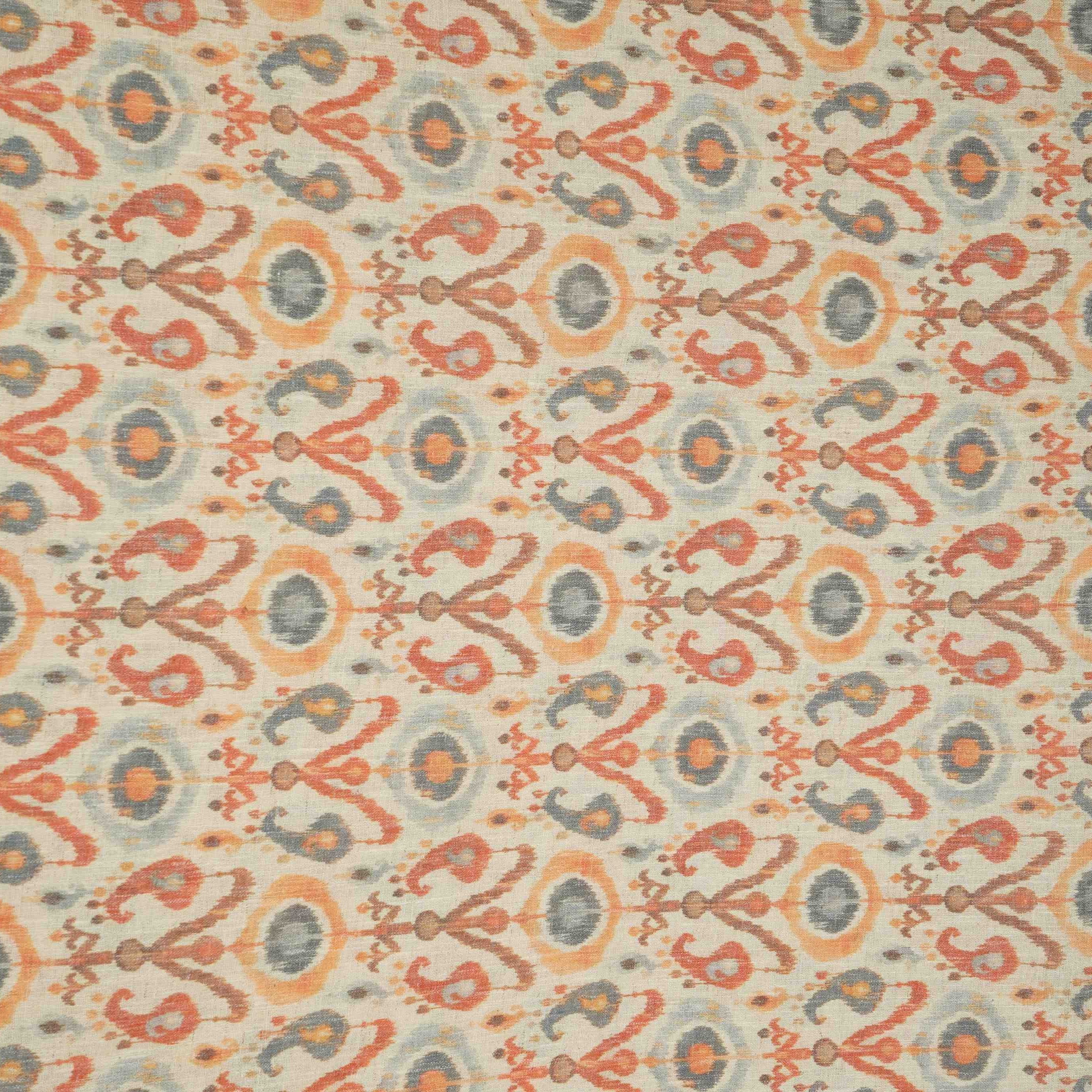 Off White with Orange ikat print Linen Fabric DE-32129 - TradeUNO