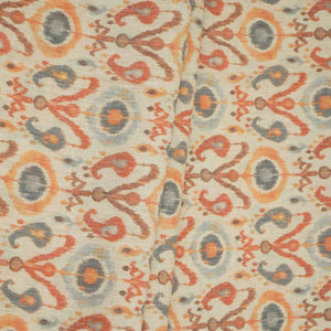 Off White with Orange ikat print Linen Fabric DE-32129 - TradeUNO
