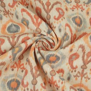 Off White with Orange ikat print Linen Fabric DE-32129 - TradeUNO