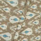 Khaki Brown & Blue ikat print Linen Fabric DE-32127