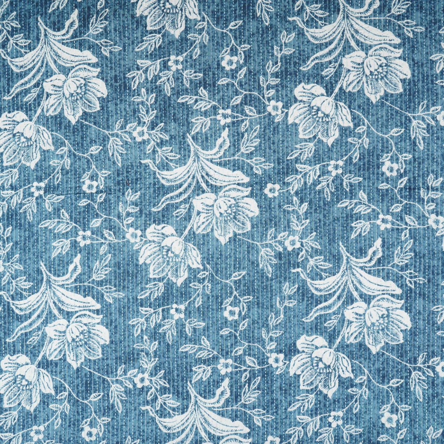 Light Blue with White Floral Kantha Print Cotton Fabric OG-30293