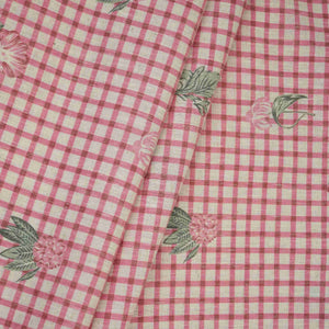 Pink floral Check print Linen Fabric DE-32130 - TradeUNO