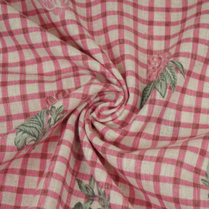 Pink floral Check print Linen Fabric DE-32130 - TradeUNO
