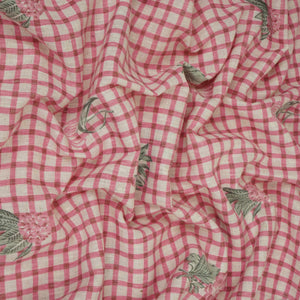 Pink floral Check print Linen Fabric DE-32130 - TradeUNO