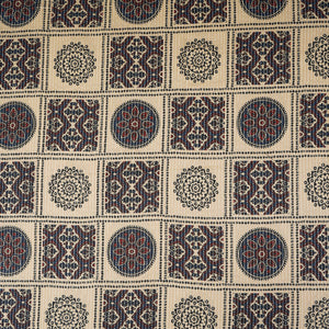 Cream Ajrakh with Kantha Print Cotton Fabric OG-30425 - TradeUNO