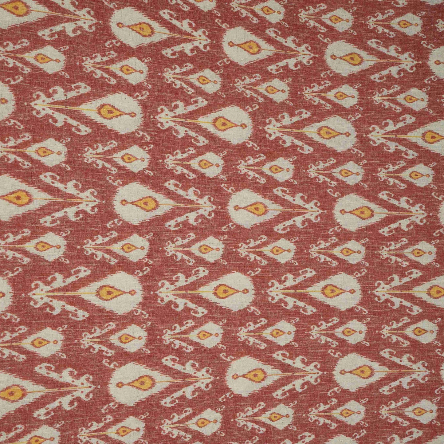 Rust Red with Yellow Ikat print Linen Fabric DE-32126