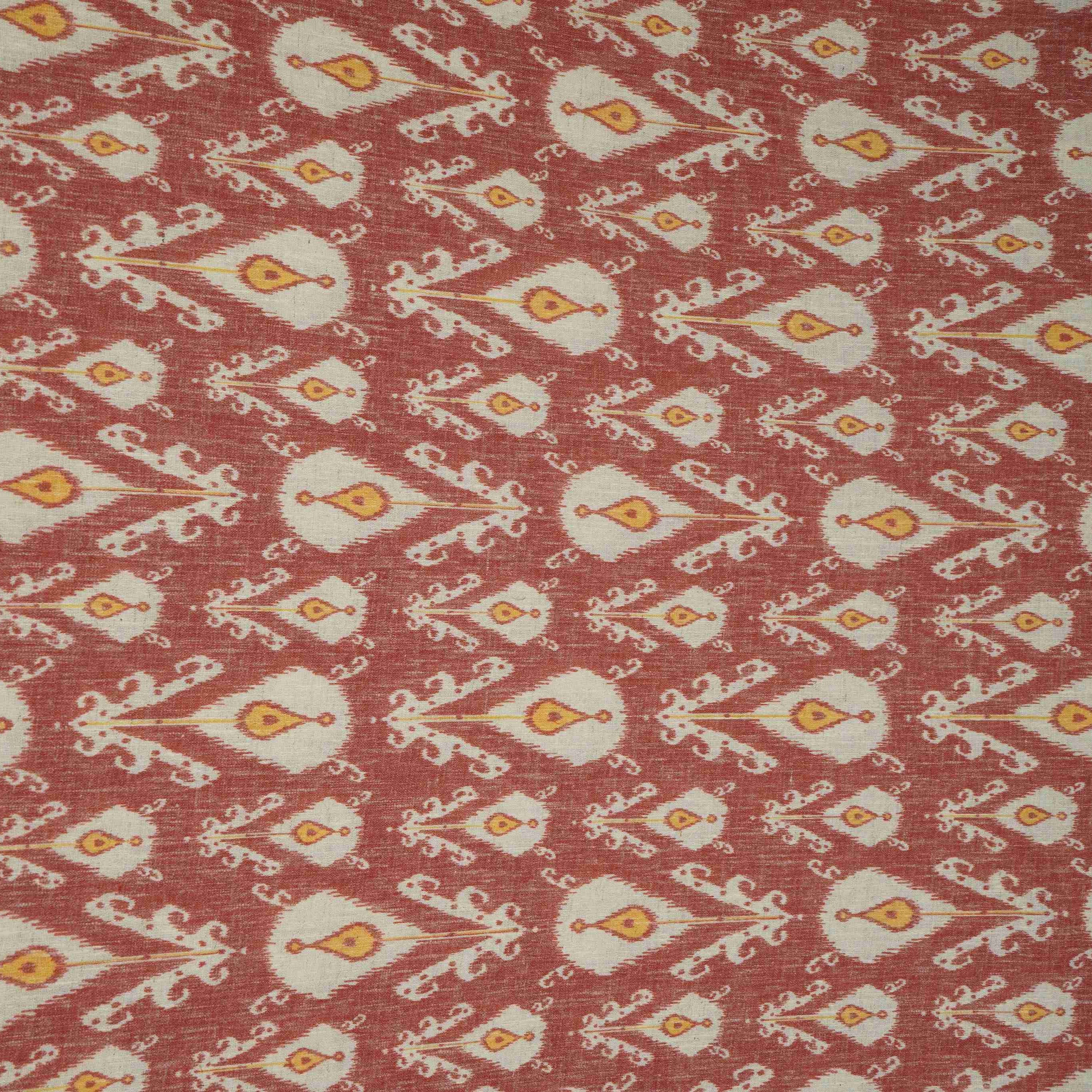 Rust Red with Yellow Ikat print Linen Fabric DE-32126 - TradeUNO