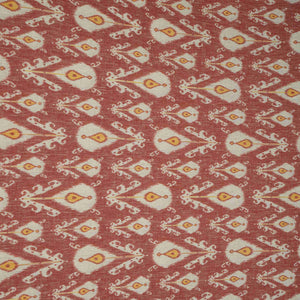 Rust Red with Yellow Ikat print Linen Fabric DE-32126 - TradeUNO