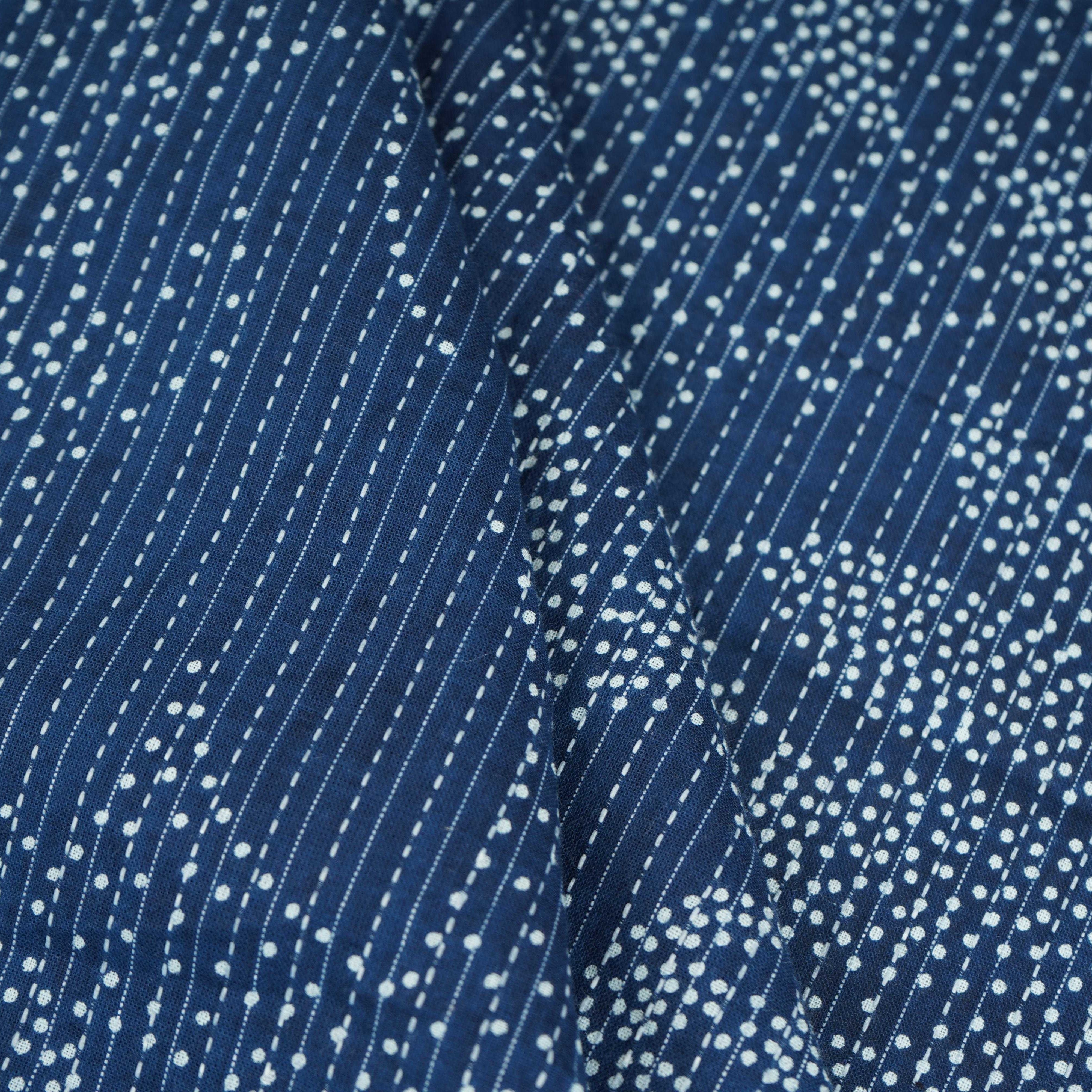 Blue Bandhani with Kantha Print Cotton Fabric OG-30299 - TradeUNO