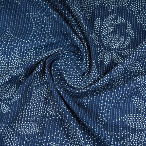 Blue Bandhani with Kantha Print Cotton Fabric OG-30299 - TradeUNO