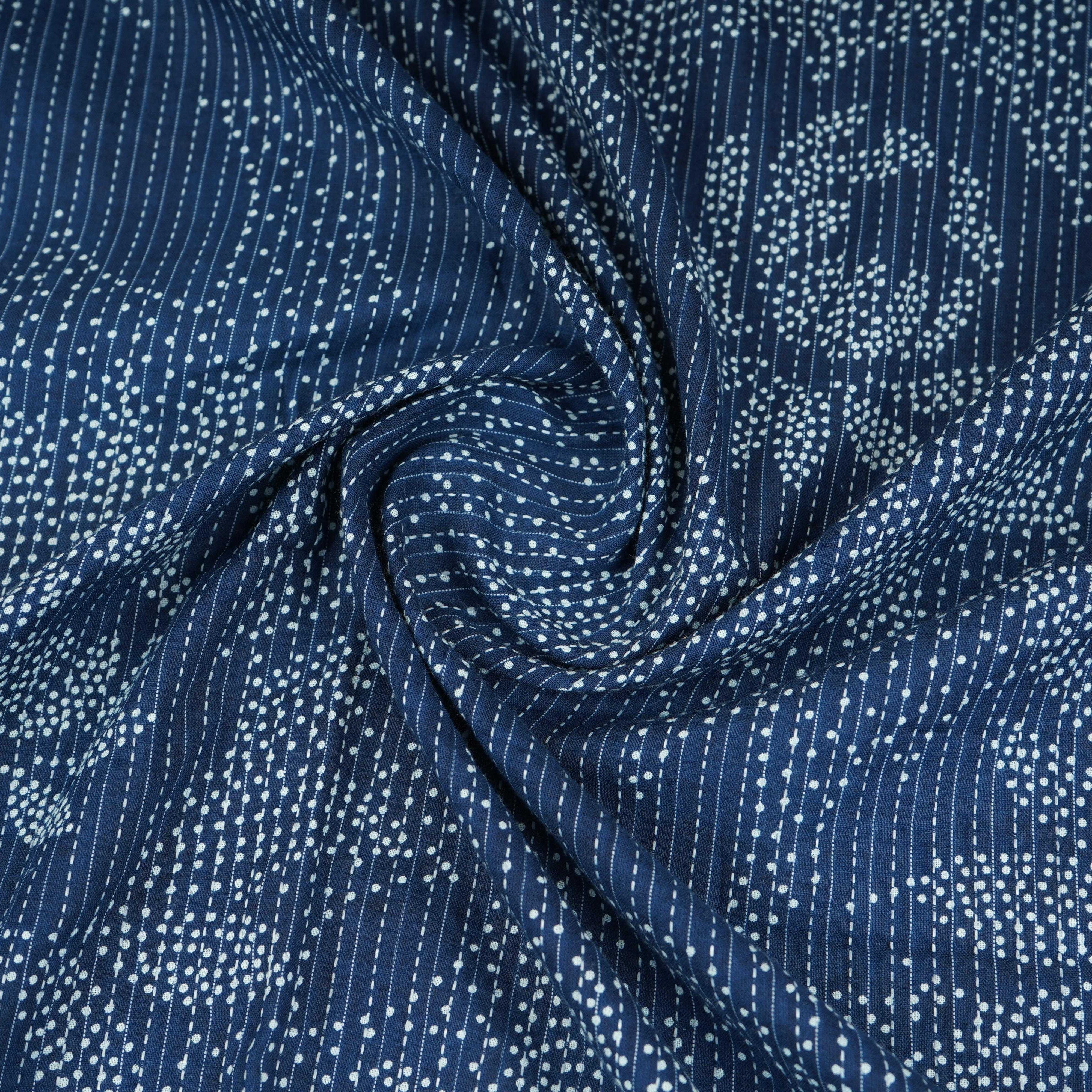 Blue Bandhani with Kantha Print Cotton Fabric OG-30299 - TradeUNO