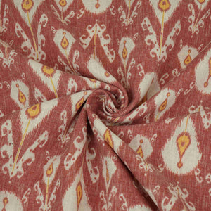 Rust Red with Yellow Ikat print Linen Fabric DE-32126 - TradeUNO