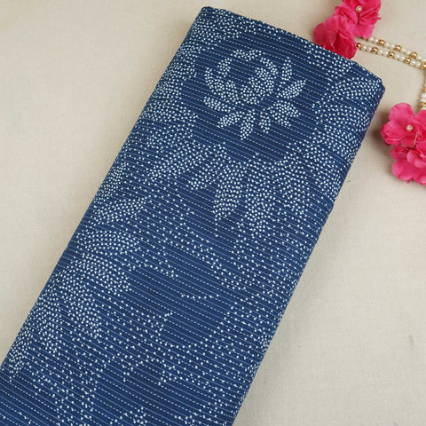 Blue Bandhani with Kantha Print Cotton Fabric OG-30299
