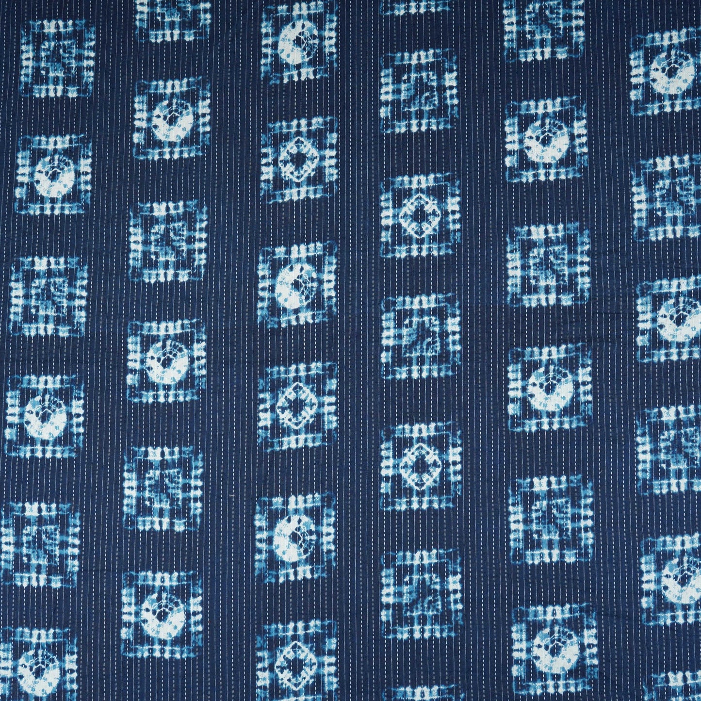 Indigo White Floral Kantha Print Cotton Fabric OG-30298