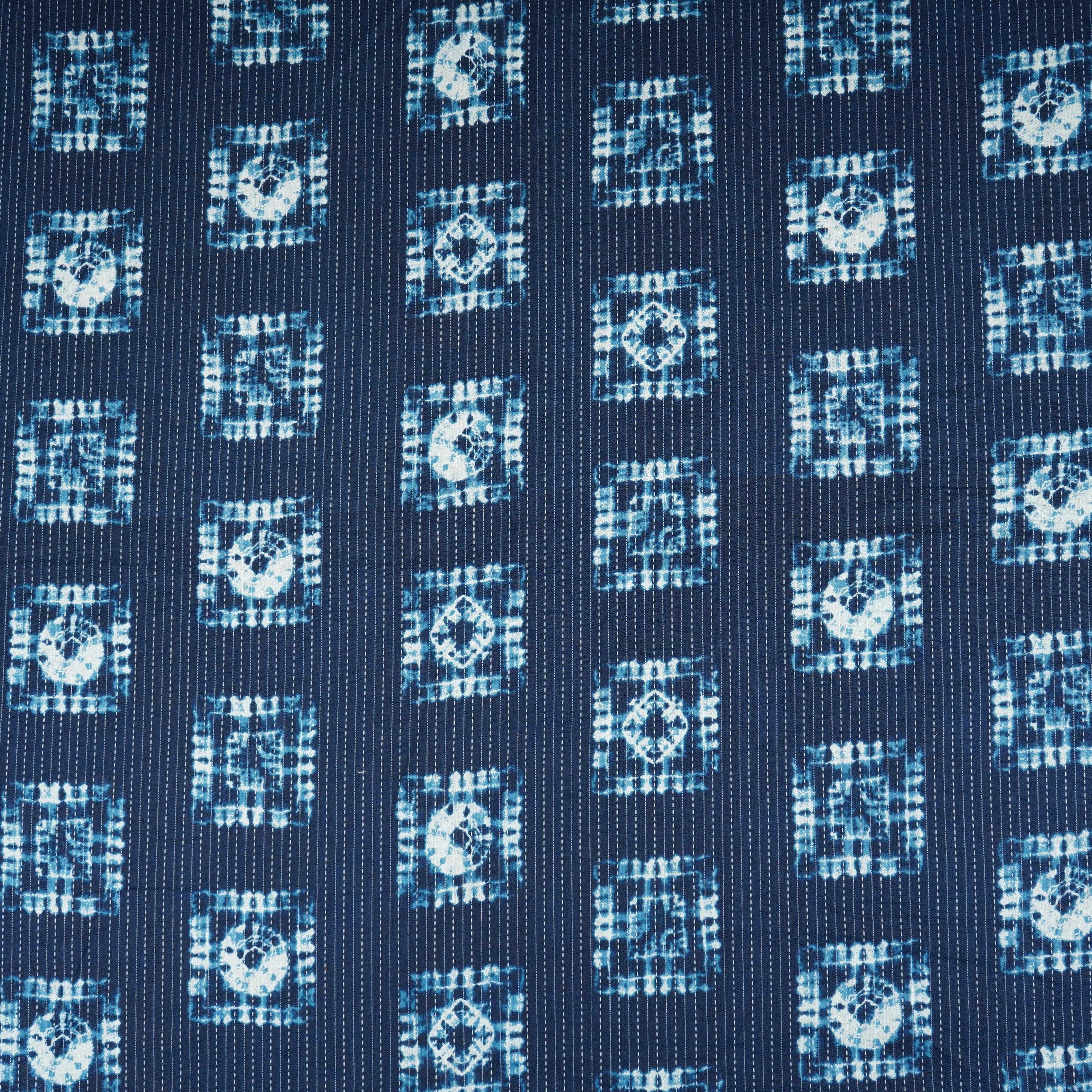 Indigo White Floral Kantha Print Cotton Fabric OG-30298 - TradeUNO