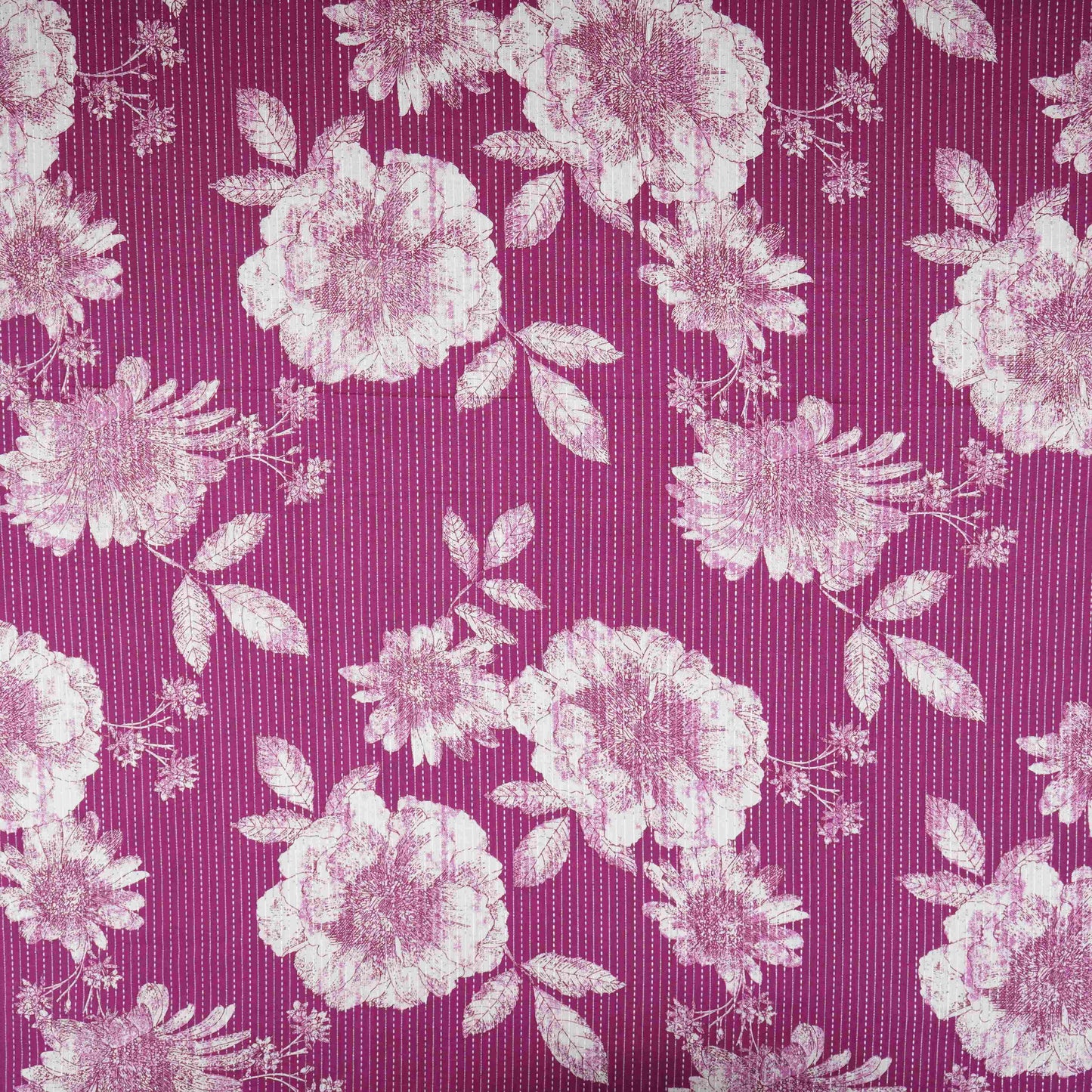 Magenta with White Floral Kantha Print Cotton Fabric OG-30295
